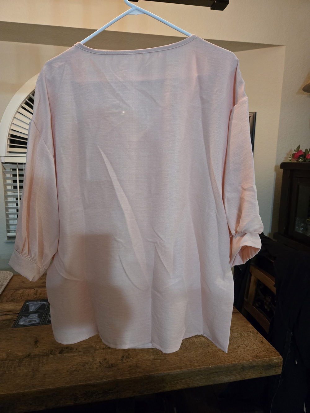Women's V-Neck Peasant Blouse - Light Pink Size XL - Picture 3 of 3